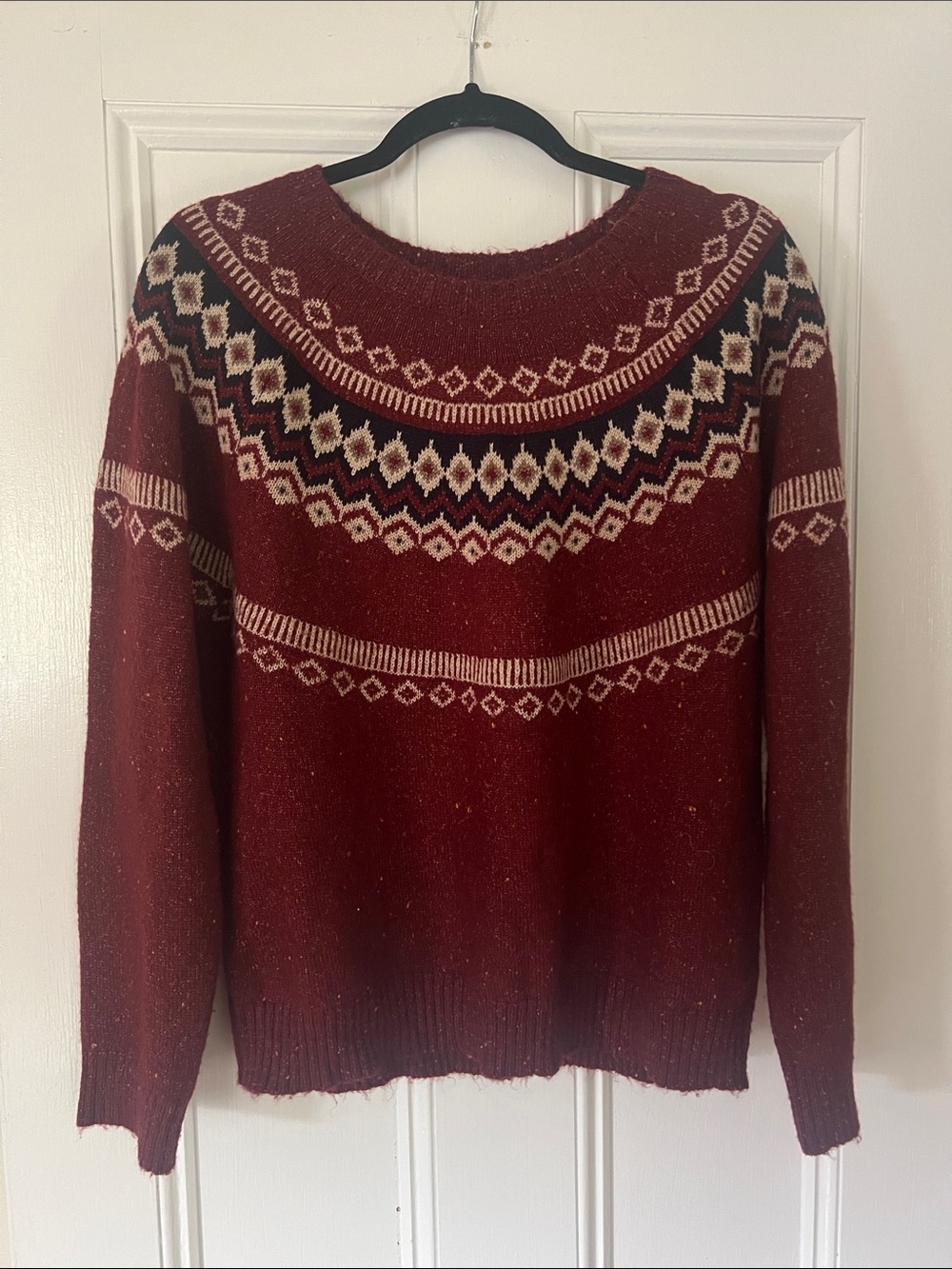 Weatherproof Vintage Fair Isle Crewneck Sweater with Cream & Black Pattern